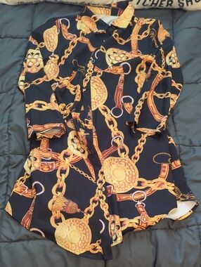Versus‎ Versace Long Button Down Silk Blouse Size M